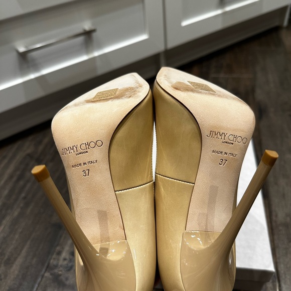 Jimmy Choo Nude Patent Anouk Pointed Toe Pumps Size 37 - Picture 6 of 7